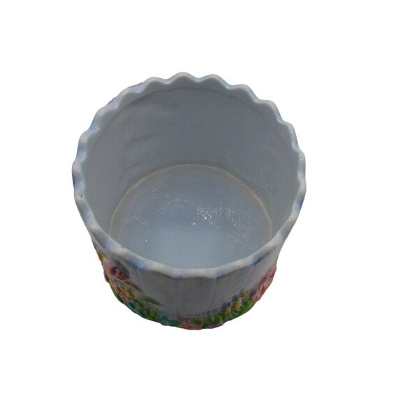 Hand Painted Floral Pattern Ceramic Planter Spring Easter Scalloped Edge Pastels - Picture 4 of 9